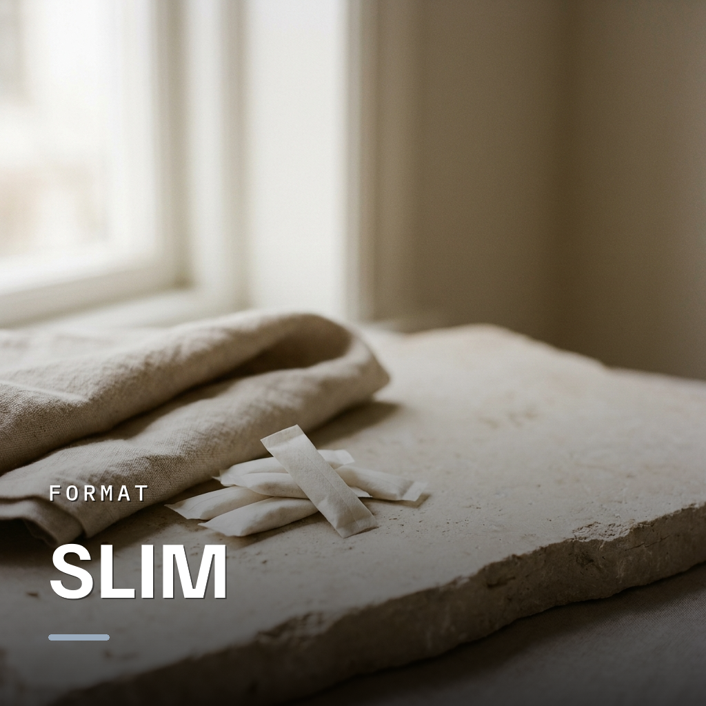 Slim format nicotine pouches